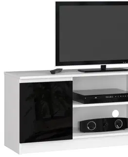 TV stolíky Dizajnový TV stolík ROMANA140, biely / čierny lesk