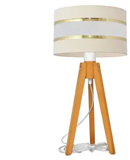 Lampy  Stolná lampa HELEN 1xE27/60W/230V krémová/zlatá/dub 