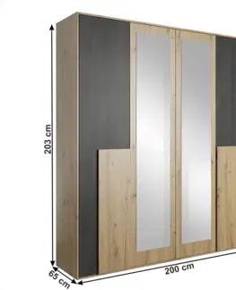Šatníkové skrine Skriňa so zrkadlom 4D, dub artisan/čierna borovica nórska, BAFRA