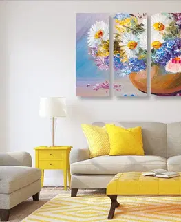 Obrazy kvetov 5-dielny obraz olejomaľba letných kvetov