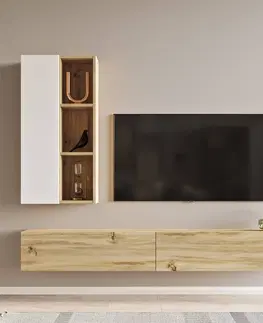TV stolíky závesná TV zostava LEVY 10, farba dub Left + biela