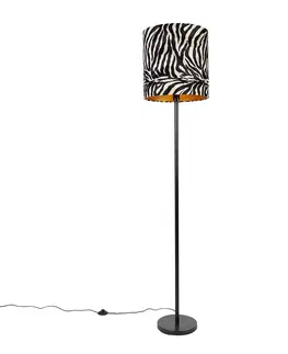 Stojace lampy Moderná stojanová lampa čierne látkové tienidlo zebra 40 cm - Simplo