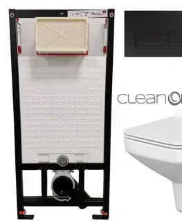 Záchody DEANTE Podstavný rám, pre závesné WC misy + SLIM tlačidlo černé + WC CERSANIT CLEANON COMO + SEDADLO CST_WC01 N51P CO1