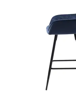 Barové stoličky Furniria Dizajnová barová stolička Dana modrý zamat 