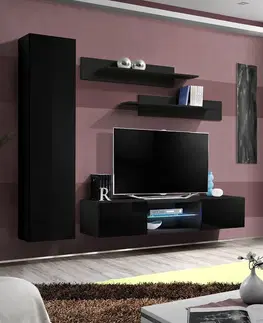 Podkrovný nábytok Obývacia stena Fly R1 čierna + LED