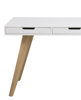 Písacie stoly Dkton Dizajnový písací stôl Natalya 141cm, biely