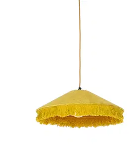 Zavesne lampy Retro závesné svietidlo žltý zamat s strapcami - Frills