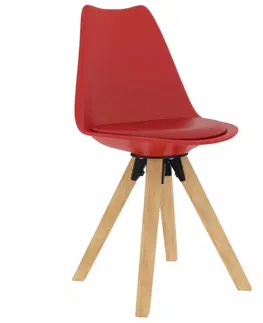 Jedálenské stoličky a kreslá Jedálenská stolička 2 ks plast / umelá koža / buk Dekorhome Červená