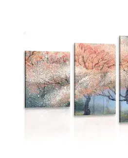 Obrazy prírody a krajiny 5-dielny obraz akvarelové kvitnúce stromy