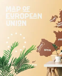 Samolepiace tapety Samolepiaca tapeta hnedá mapa s názvami krajín EÚ