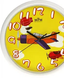 Hodiny Detské nástenné hodiny MPM, 3088.0010.SW - biela/žltá, 25cm
