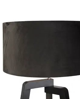 Stojace lampy Stojací lampa statív čierne drevo s čiernym tienidlom 50 cm - Puros