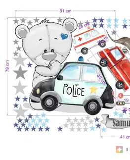 Nálepky na stenu Nálepky na stenu pre chlapcov - Medvedík s policajným autom