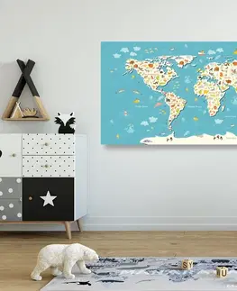 Obrazy na korku Obraz na korku detská mapa so zvieratkami