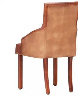 Jedálenské stoličky a kreslá Jedálenský kreslo 2 ks pravá koža Dekorhome Hnedá