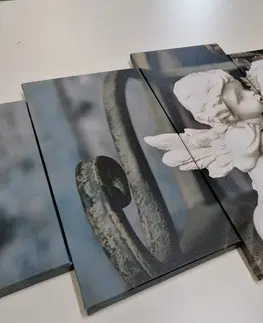 Obrazy anjelov 5-dielny obraz sošky anjelikov na lavičke
