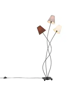 Stojace lampy Dizajnová stojaca lampa čierna s látkovými odtieňmi 3-svetlá - Melis