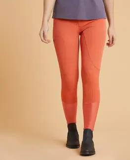 nohavice Dámske jazdecké nohavice 580 Light - rajtky s celogripovým sedom oranžové