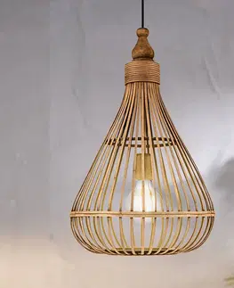 Závesné svietidlá EGLO Závesná lampa Amsfield z bambusu tvar hrušky