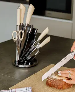 Sady nožov TEMPO-KONDELA JASER, sada nožov v stojane, 8 ks, vanilka