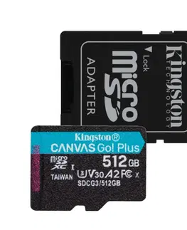 Pamäťové karty Kingston Canvas Go Plus Micro SDXC 512 GB , SD adaptér, UHS-I U3 A2, Class 10 - rýchlosť 170/90 MB/s