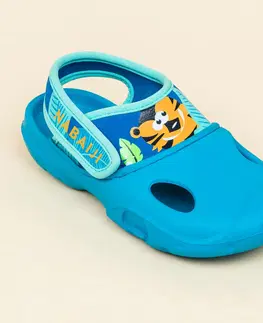 obuv Detské sandále Clog 500 modré s tigríkom