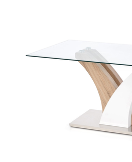Jedálenské stoly HALMAR Vilmer sklenený jedálenský stôl dub sonoma / biely lesk / priehľadná