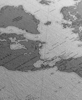 Obrazy na korku Obraz na korku  štýlová mapa s kompasom v čiernobielom prevedení