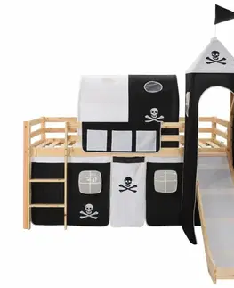 Detské izby Detská poschodová posteľ pirátska pevnosť so šmýkačkou Dekorhome Borovica