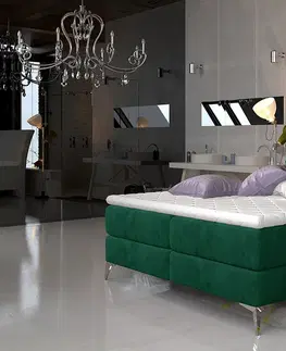 Postele NABBI Amika 180 čalúnená manželská posteľ s úložným priestorom tmavozelená