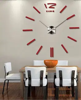 Hodiny 3D Nalepovacie hodiny DIY Clock BIG Time, červené 90-130cm