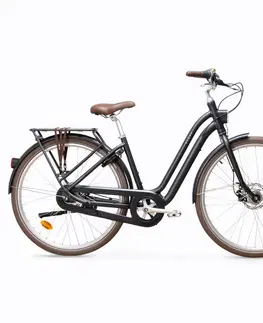 bicykle Mestský bicykel Elops 900 so zníženým rámom hliníkový čierny