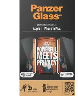 Ochranné fólie pre mobilné telefóny Ochranné sklo PanzerGlass UWF Privacy s aplikátorom pre Apple iPhone 15 Plus, čierna P2811