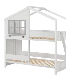 Detské postieľky Juskys Detská poschodová posteľ Dream House 90 x 200 cm s 2 posteľami a rebríkom