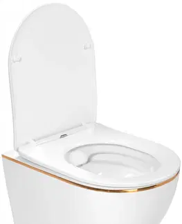 Záchody REA - Závesná WC misa vrátane sedátka Carlo Mini Flat biela/zlatý prúžok REA-C1222