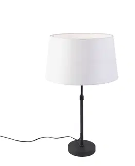 Stolove lampy Stolová lampa čierna s ľanovým tienidlom biela 35 cm nastaviteľná - Parte