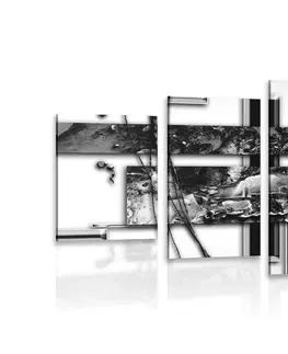 Čiernobiele obrazy 5-dielny obraz luxusná abstrakcia v čiernobielom prevedení