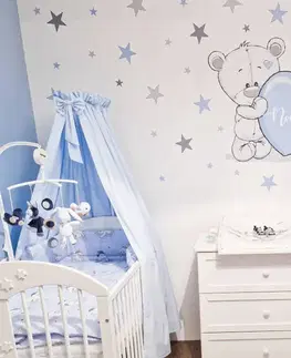 Nálepky na stenu Nálepky do detskej izby - Medvedík s hviezdami v modrej farbe