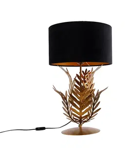 Stolove lampy Vintage stolná lampa zlatá so zamatovým odtieňom čierna 35 cm - Botanica