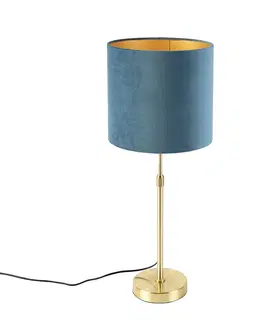 Stolove lampy Stolová lampa zlatá / mosadz s velúrovým odtieňom modrá 25 cm - Parte
