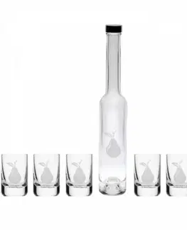 Poháre Kinekus Štamprlík a fľaša na alkohol hruška dizajn, sada 6 +1ks
