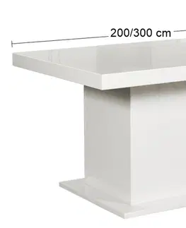 Jedálenské stoly PYKA Kacper 200/300 rozkladací jedálenský stôl biely vysoký lesk