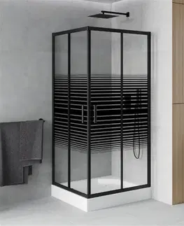 Vane MEXEN/S - Rio sprchovací kút štvorec 90 x 90 cm, pruhy, čierny + vanička Rio vrátane výpuste 860-090-090-70-20-4510