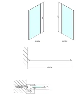 Sprchovacie kúty POLYSAN - EASY sprchová bočná stena 700, sklo BRICK EL3138