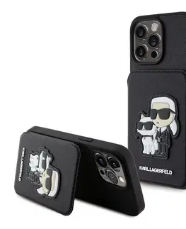 Puzdrá na mobilné telefóny Zadný kryt Karl Lagerfeld PU Saffiano Card Slot Stand Karl and Choupette pre Apple iPhone 15 Pro, čierna 57983116863