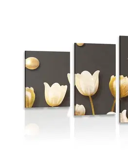 Obrazy kvetov 5-dielny obraz tulipány so zlatým motívom