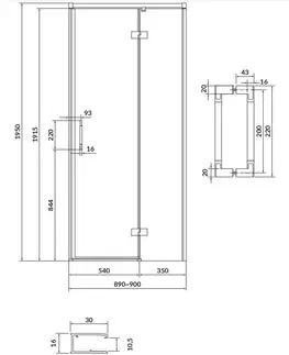 Sprchovacie kúty CERSANIT - Sprchové dvere LARGA ČIERNE 90X195, pravé, číre sklo S932-124
