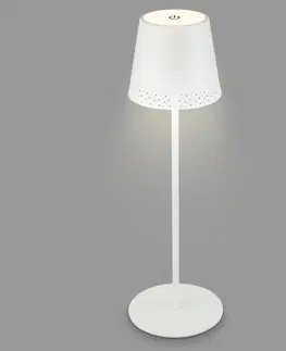 Vonkajšie osvetlenie terasy Briloner Stolová LED lampa Kiki s batériou 3 000 K, biela