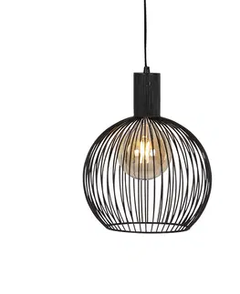 Zavesne lampy Dizajnové kruhové závesné svietidlo čierne 30 cm - Wire Dos