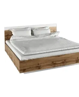 Postele Manželská posteľ, 160x200, dub wotan/biela, GABRIELA